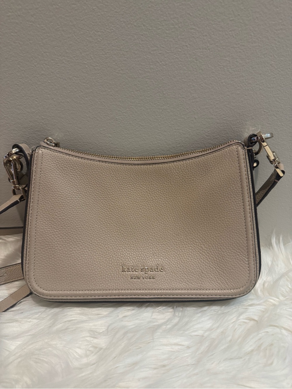 kate spade Pebbled Leather Crossbody in Taupe